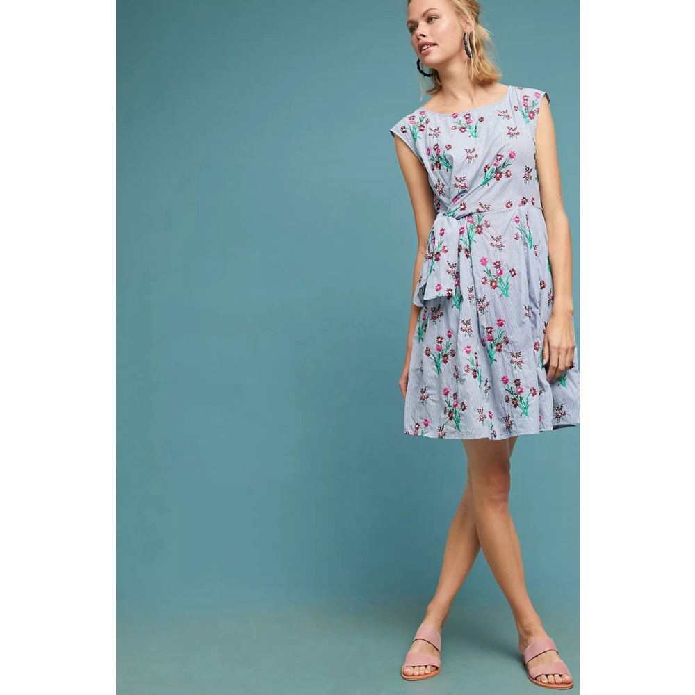 Maeve Celestia Embroidered Floral Shirt Dress Striped Teacher Tea Garden Spring